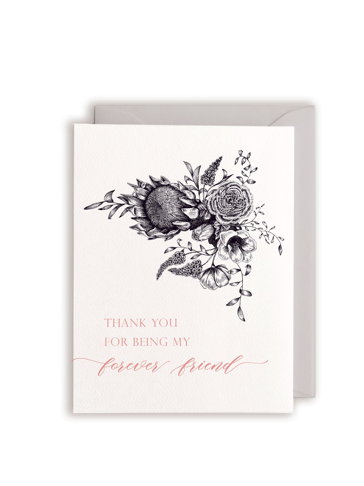 Letterpress friendship card with florals that says "thank you for being my forever friend" by Rust Belt Love