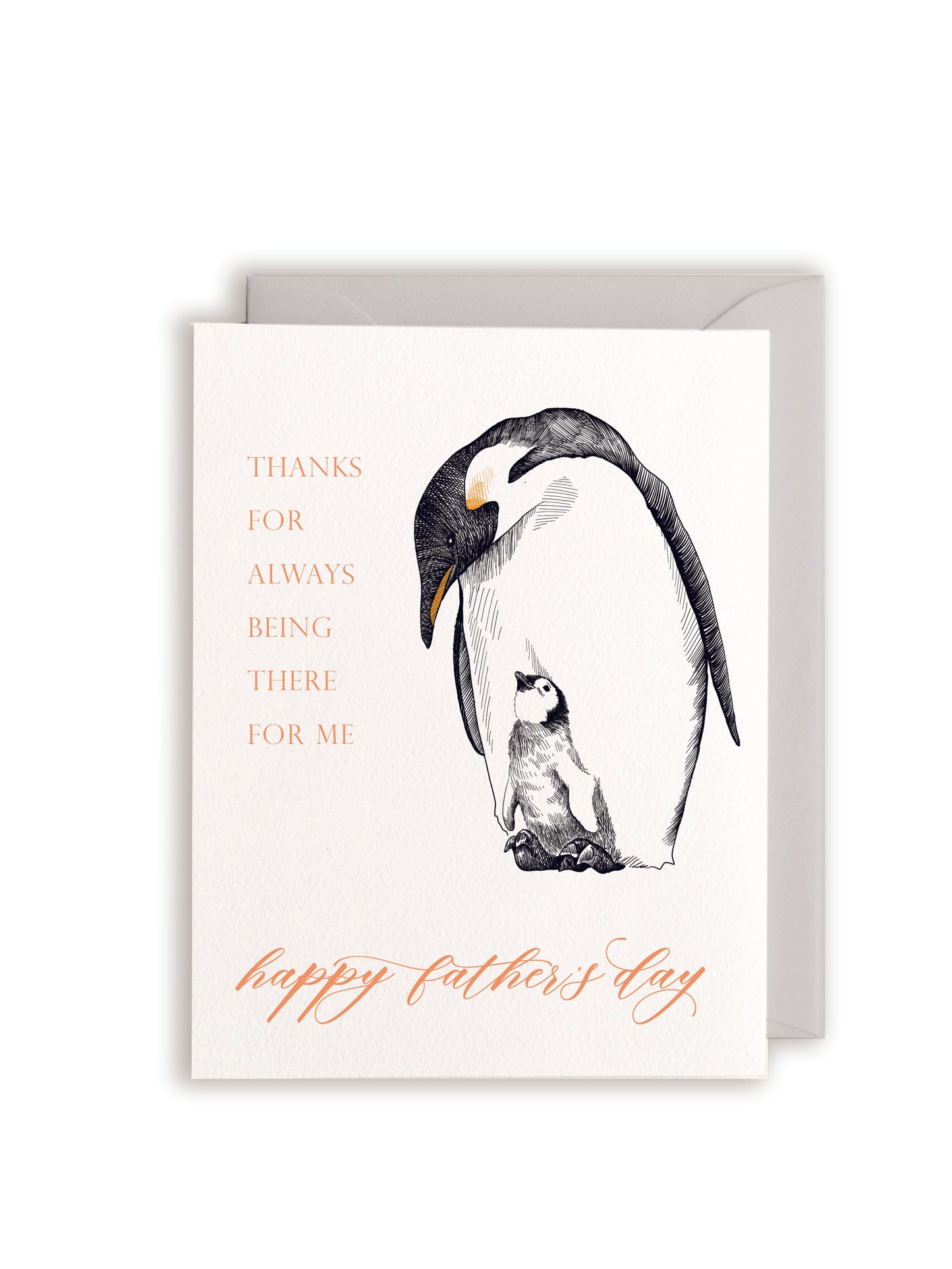 Letterpress father's day card with a big and small penguin that says " Thanks for always being there for me Happy Father's Day" by Rust Belt Love