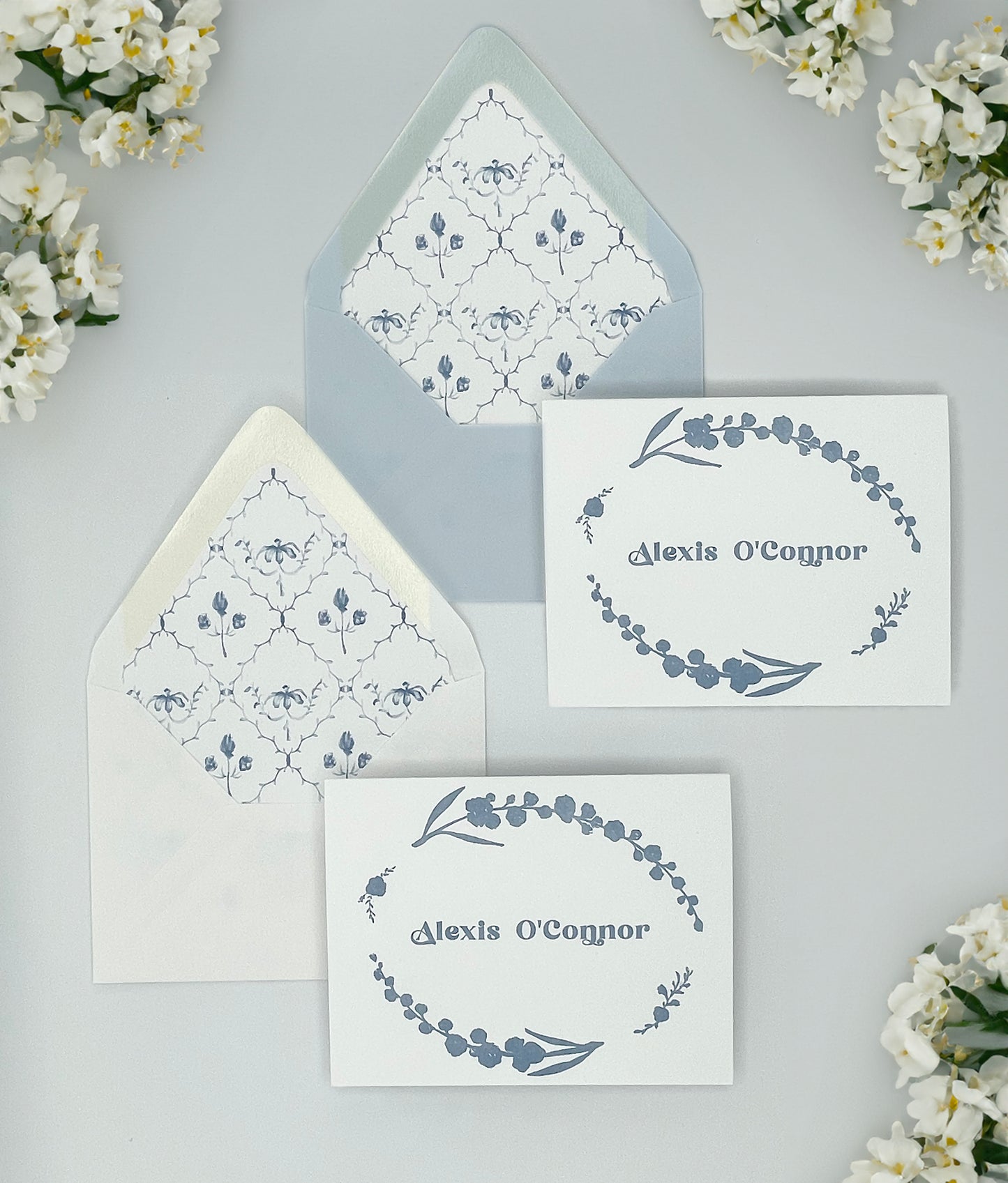 August Semi-Custom Stationery: French Blue Flowers