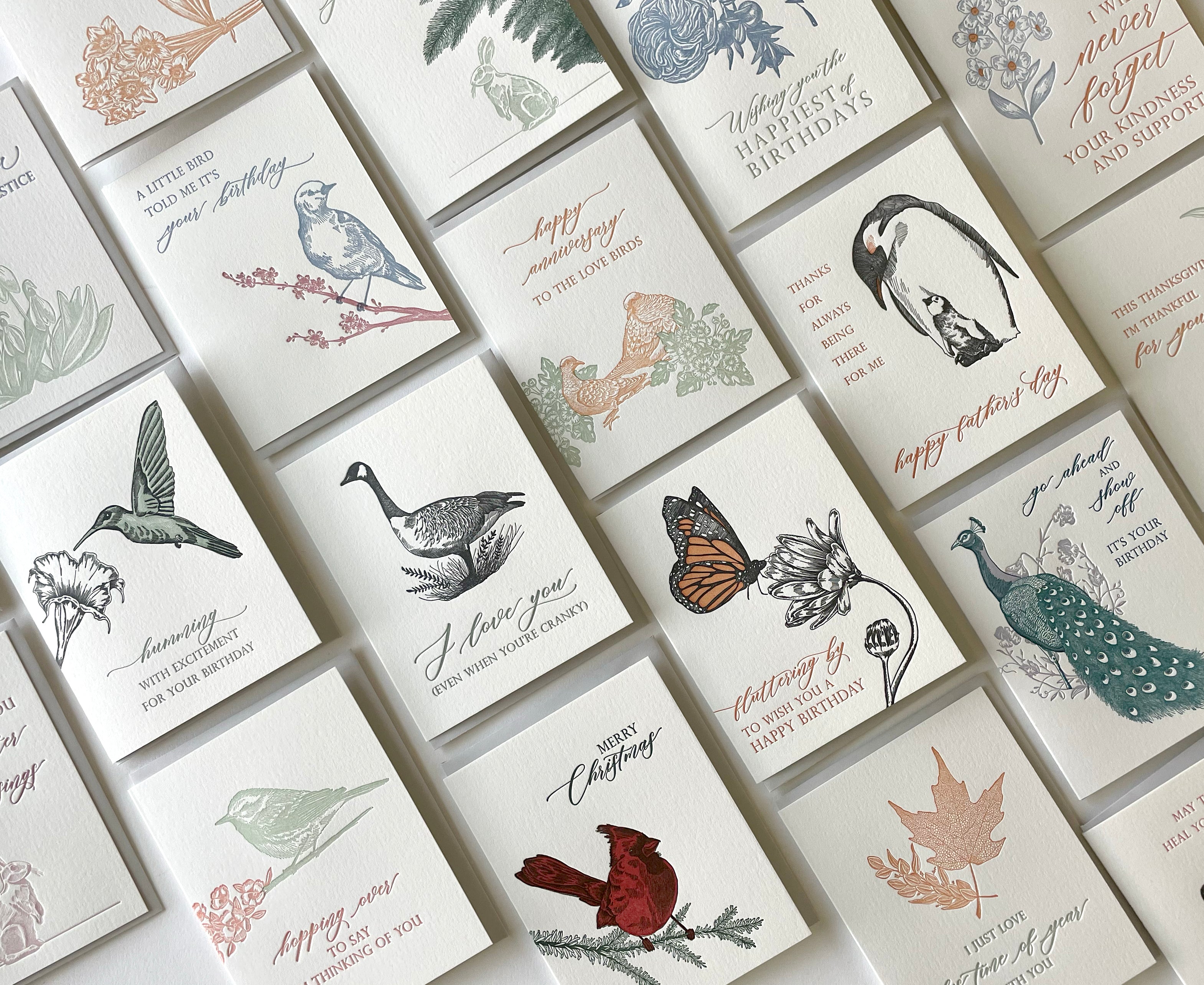 A variety of letterpress floral greeting cards from Rust Belt Love