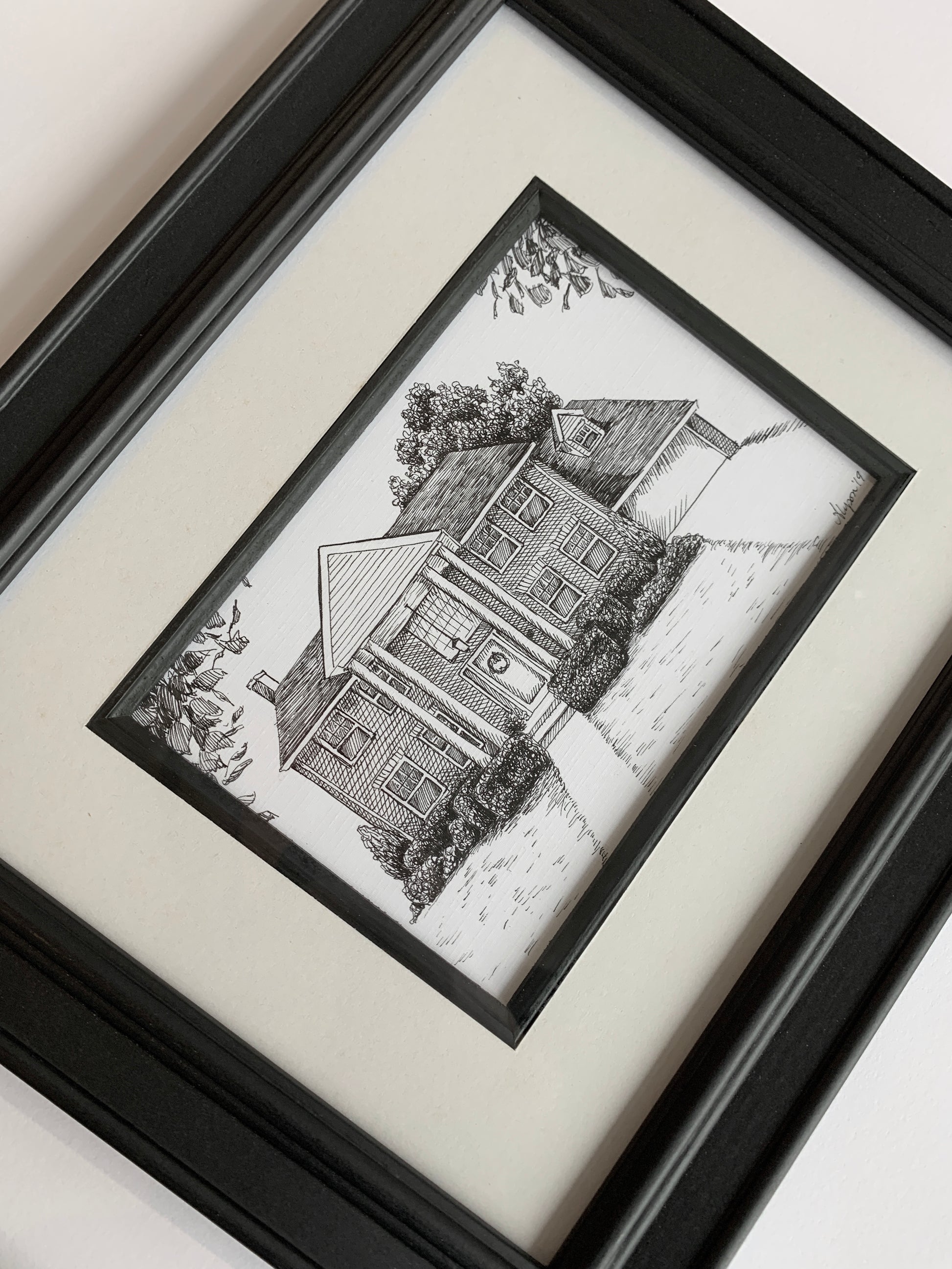 Framed illustration of a custom drawn home by Rust Belt Love