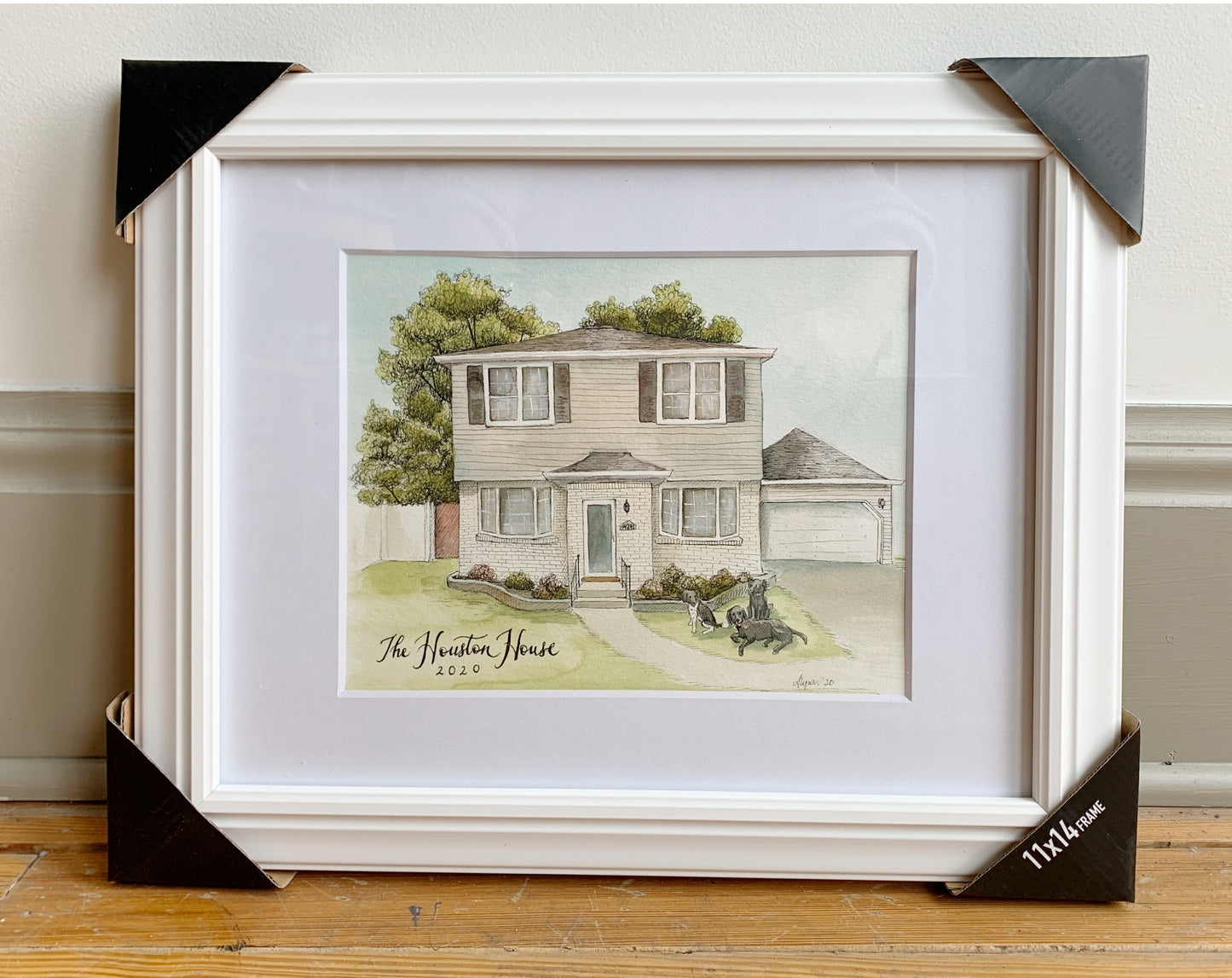 Framed illustration of a custom drawn home by Rust Belt Love