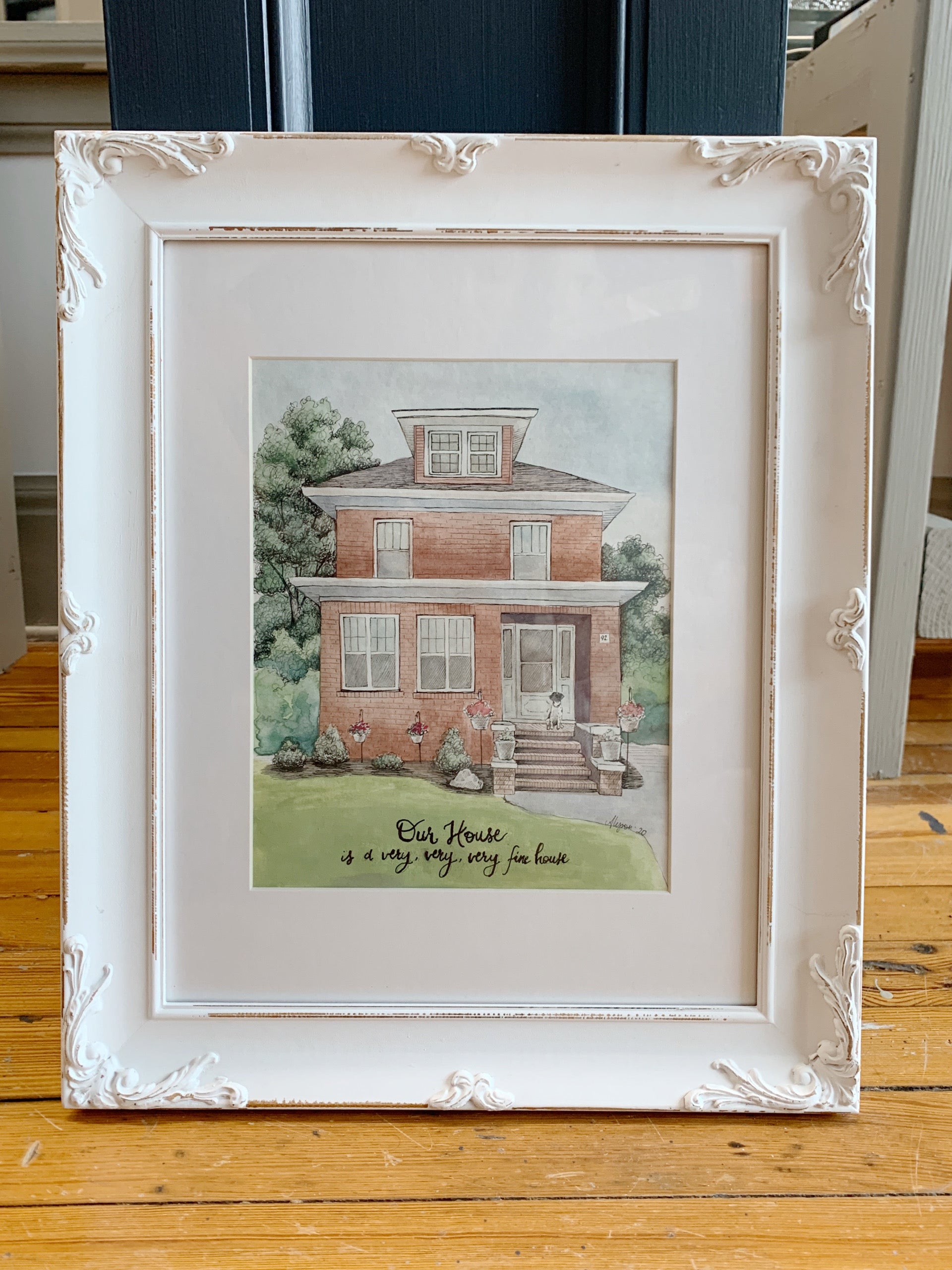 Framed illustration of a custom drawn home by Rust Belt Love