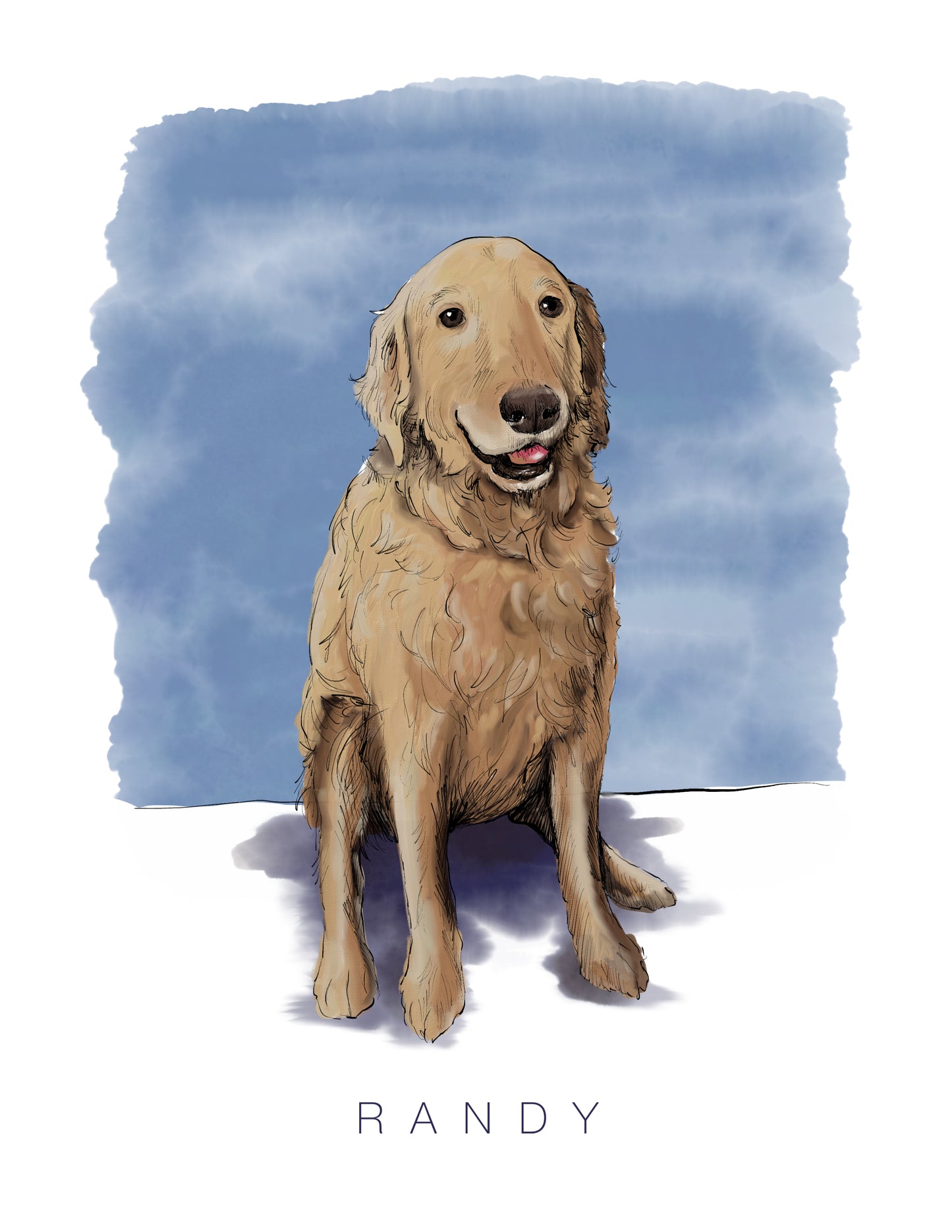 digital illustration of a golden retriever named randy by rust belt love