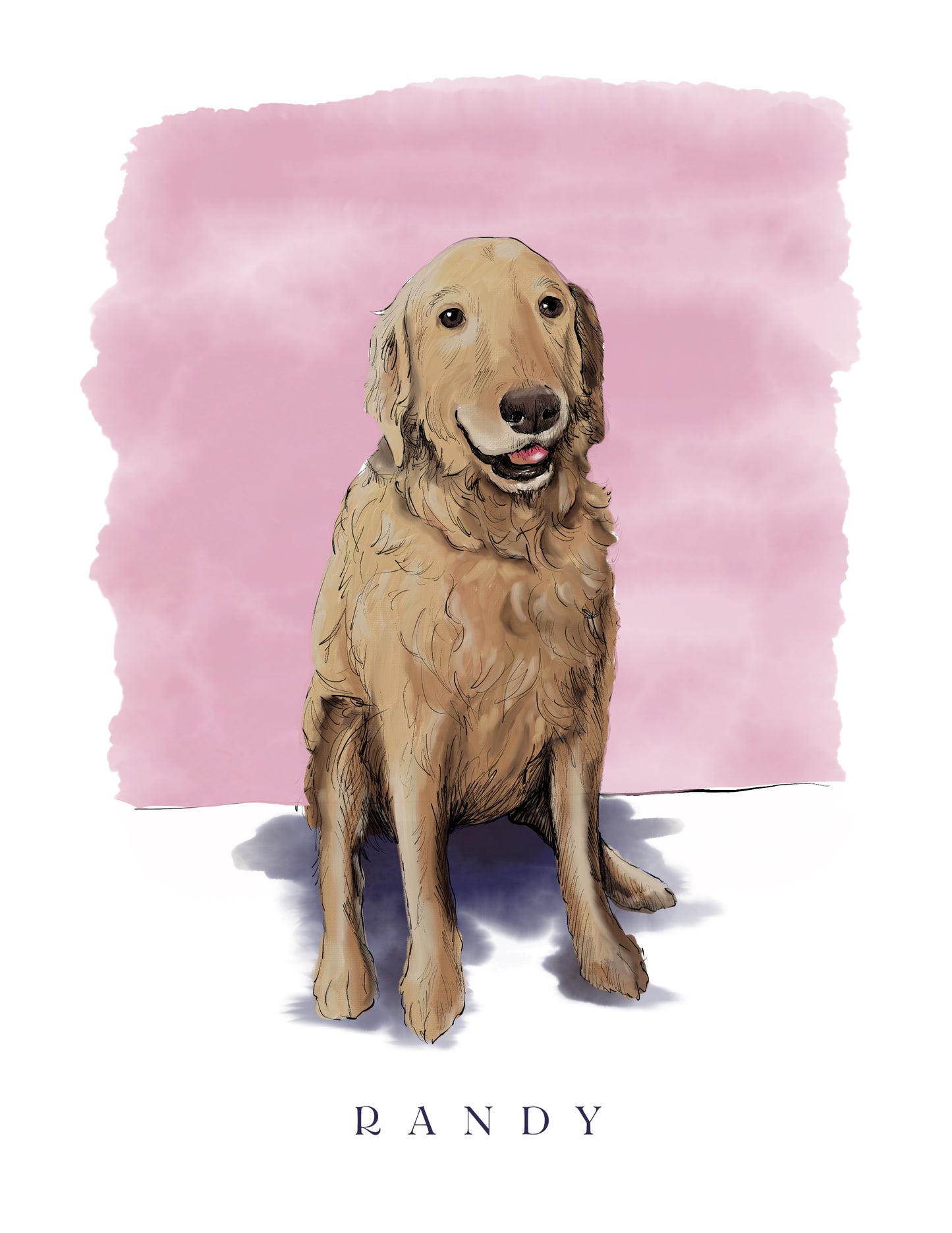 digital illustration of a golden retriever named randy by rust belt love