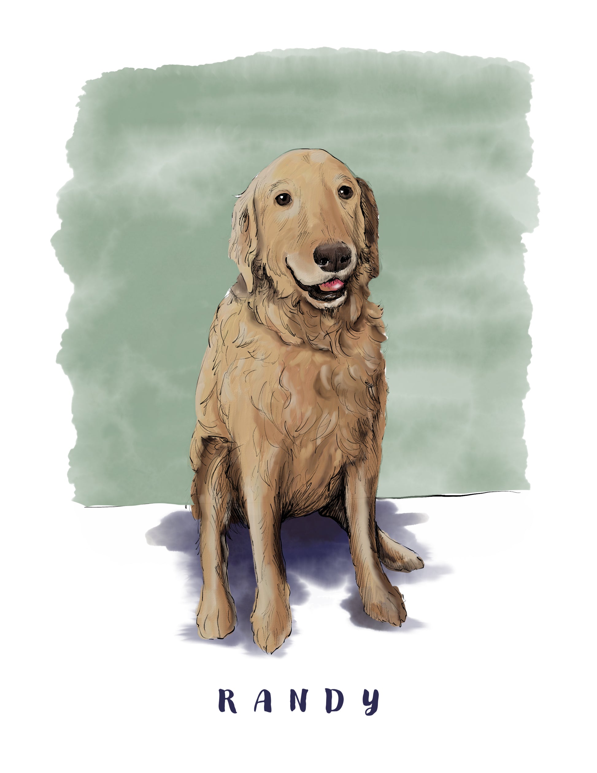 digital illustration of a golden retriever named randy by rust belt love