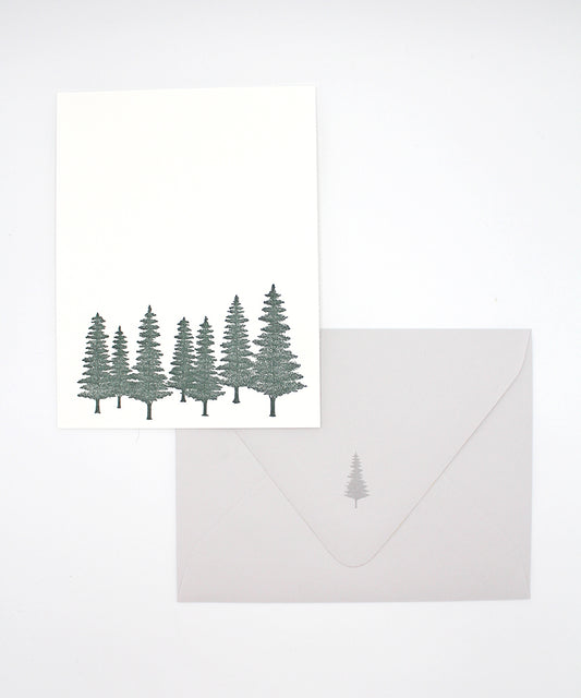 Letterpress note card with green evergreens on it by Rust Belt LoveLetterpress note card with green evergreens on it by Rust Belt Love