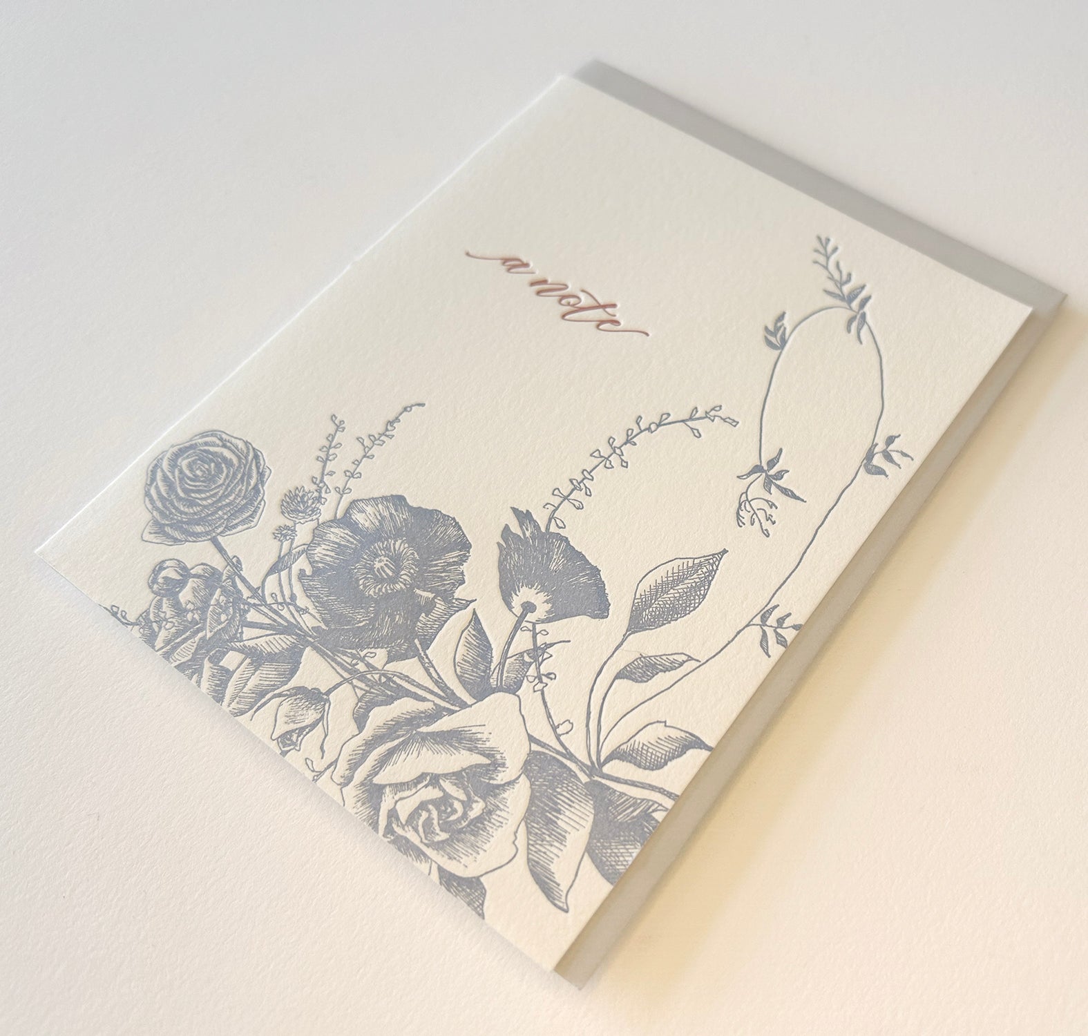 Letterpress card with florals that says " A Note" by Rust Belt Love