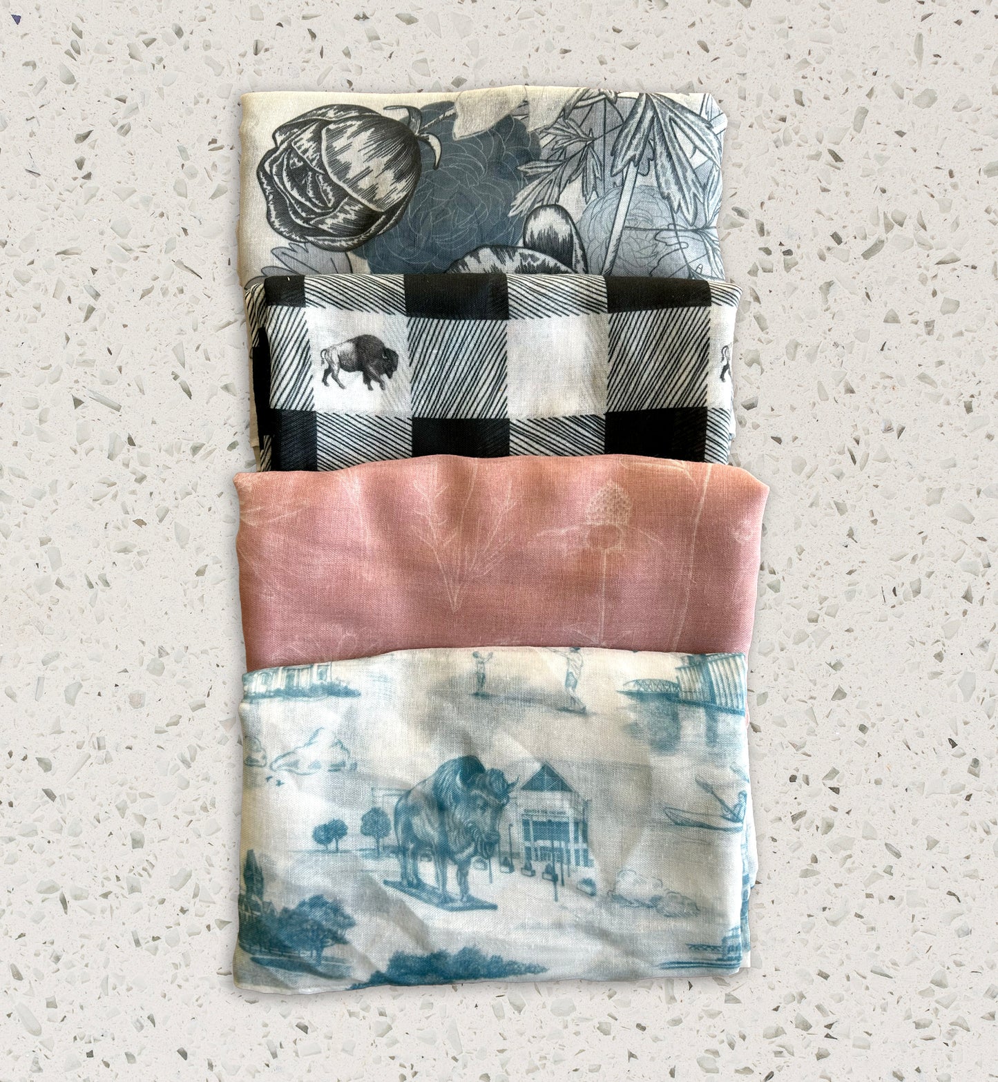 A variety of floral scarves by Rust Belt Love