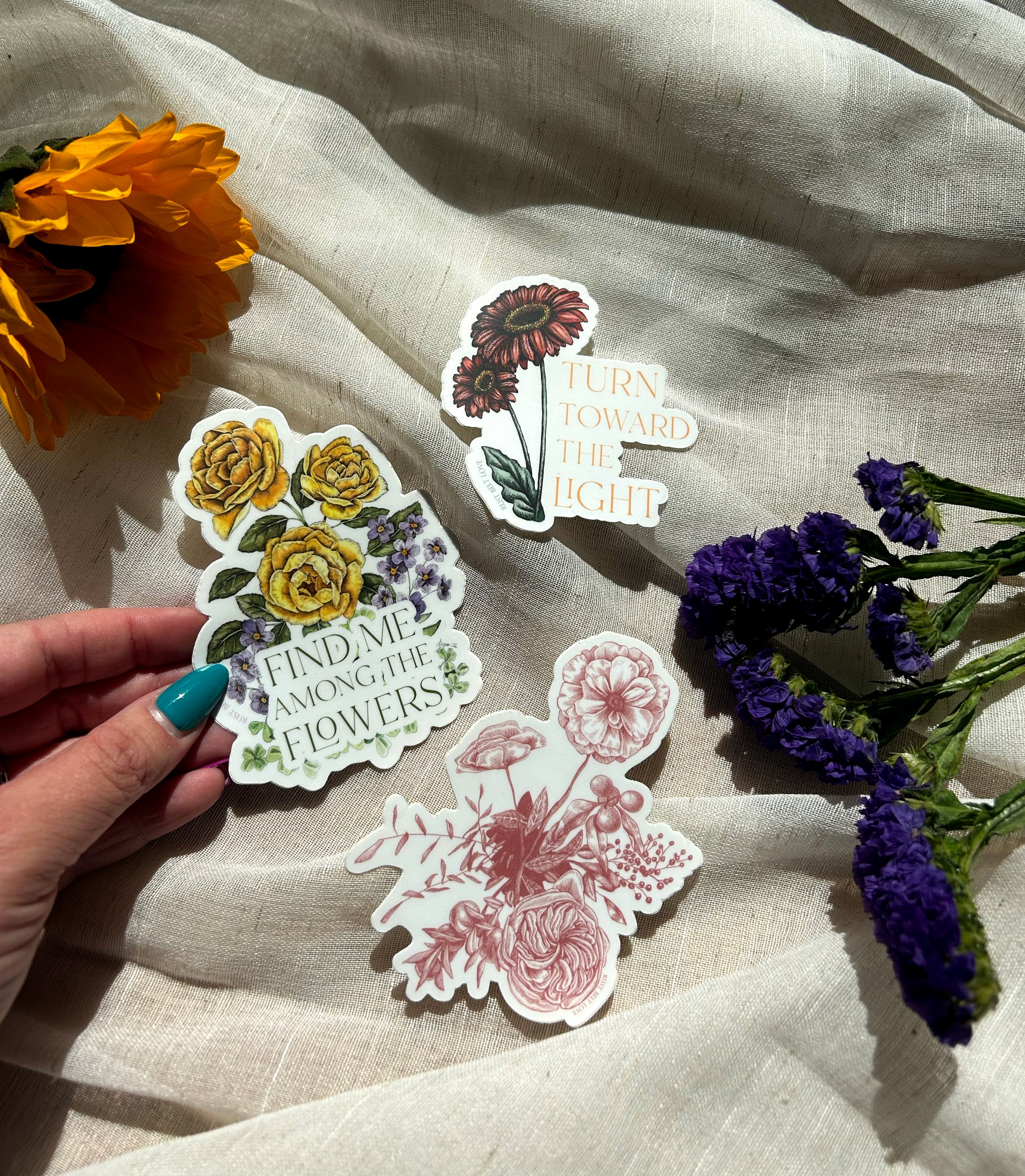 A variety of floral stickers by Rust Belt Love