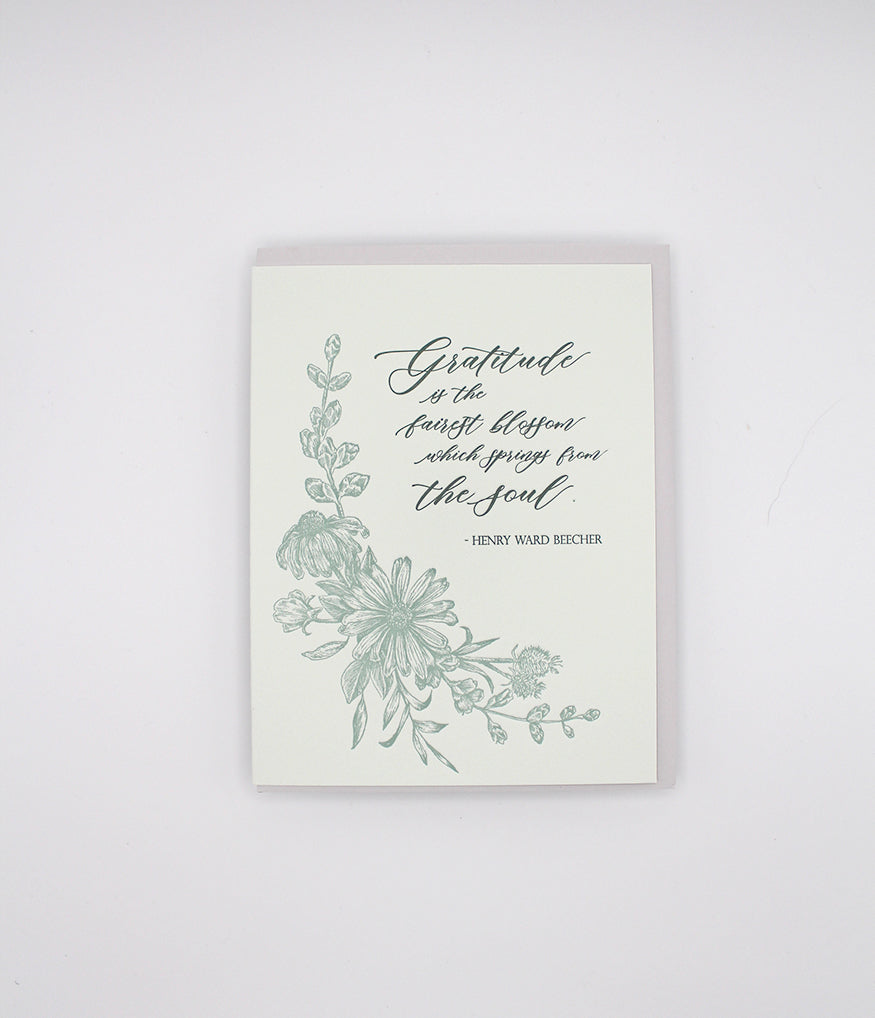 Letterpress gratitude card with florals that says "'Gratitude is the fairest blossom which springs from the soul.'- Henry Ward Beecher" by Rust Belt Love