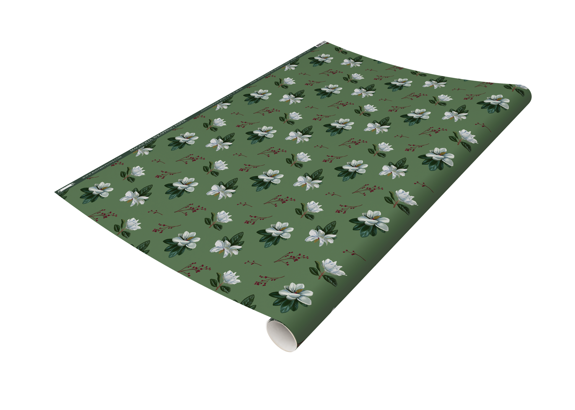 Green and white magnolia print wrapping paper from Rust Belt Love