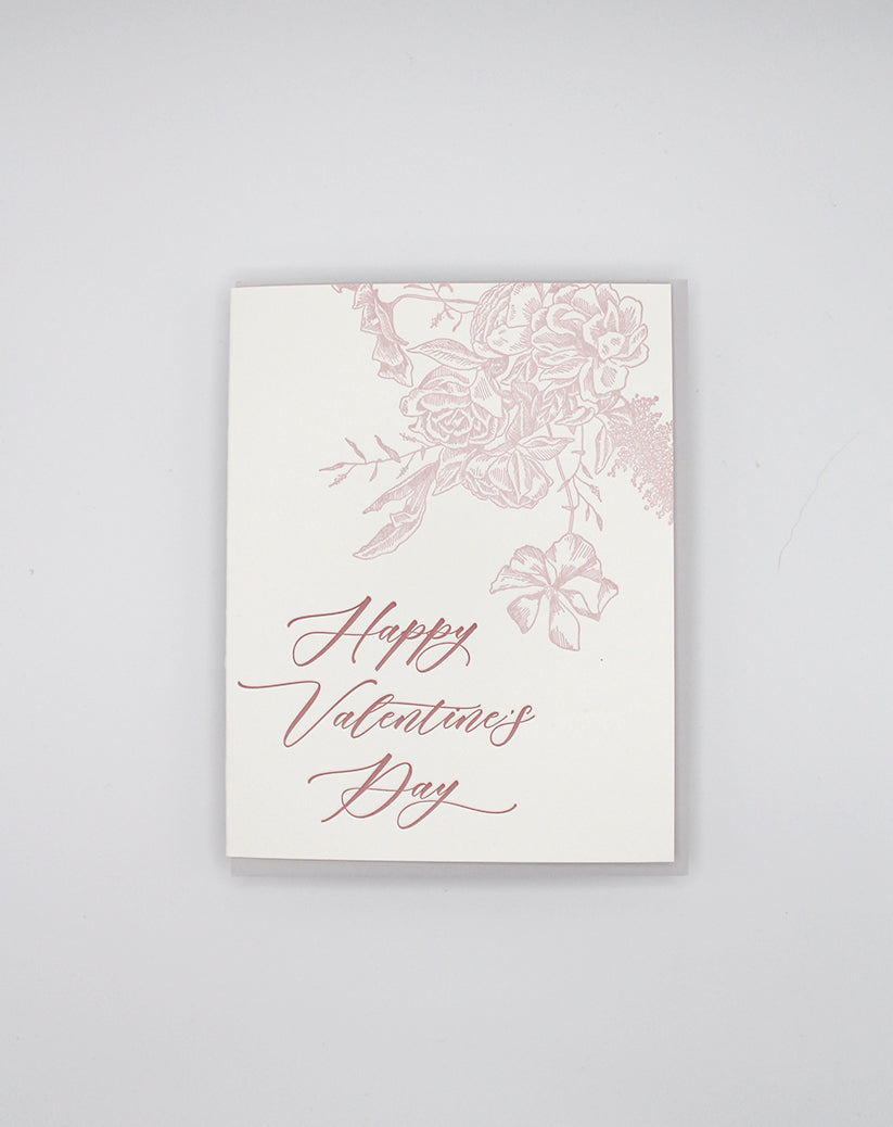 Letterpress love card with florals that says "Happy Valentine's Day" by Rust Belt Love