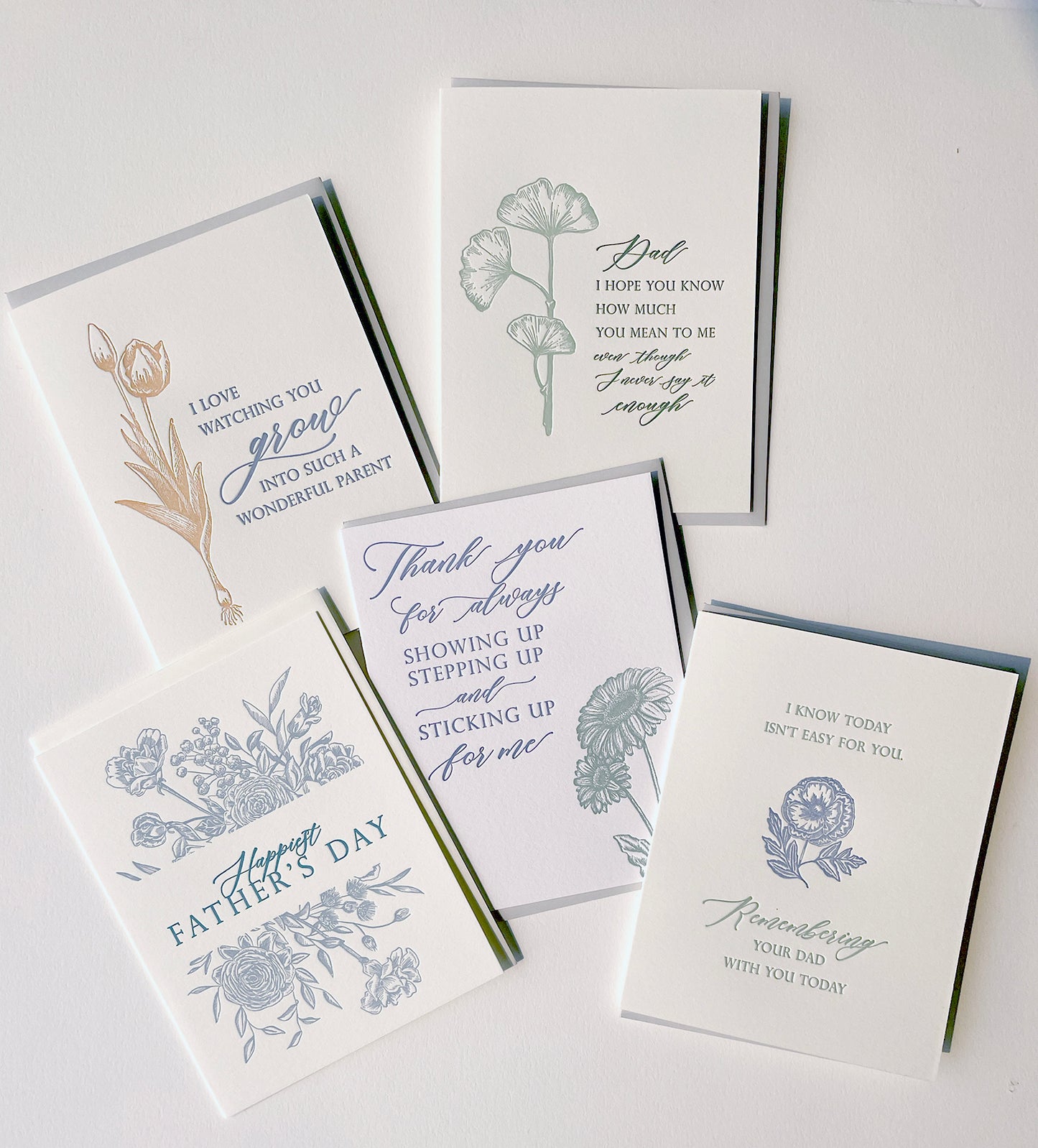 A variety of letterpress floral dad cards by Rust Belt Love