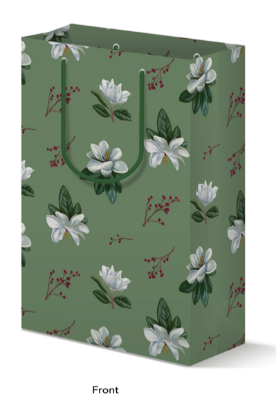 Green and white magnolia print gift bag by Rust Belt Love