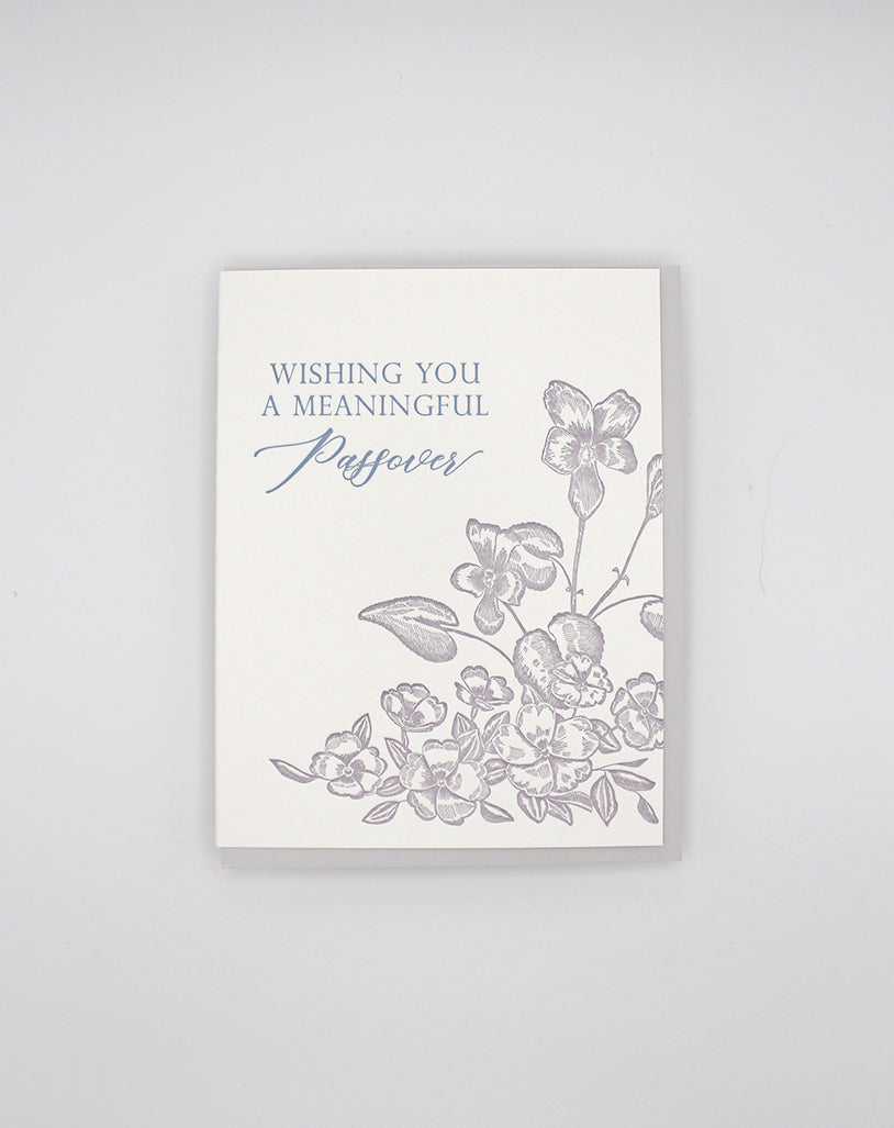 Letterpress Passover card with flowers that says " Wishing You A Meaningful Passover" by Rust Belt Love