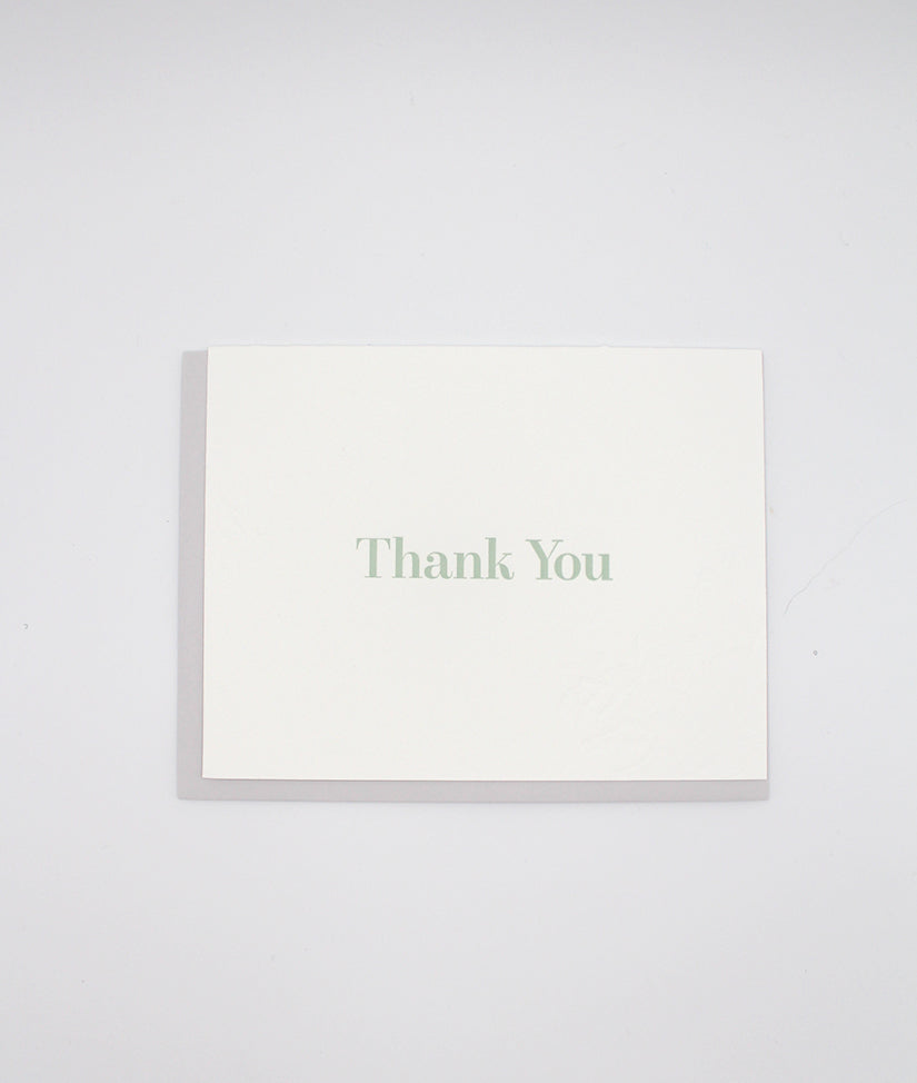 Letterpress thank you card with blind florals that says "Thank you" by Rust Belt Love