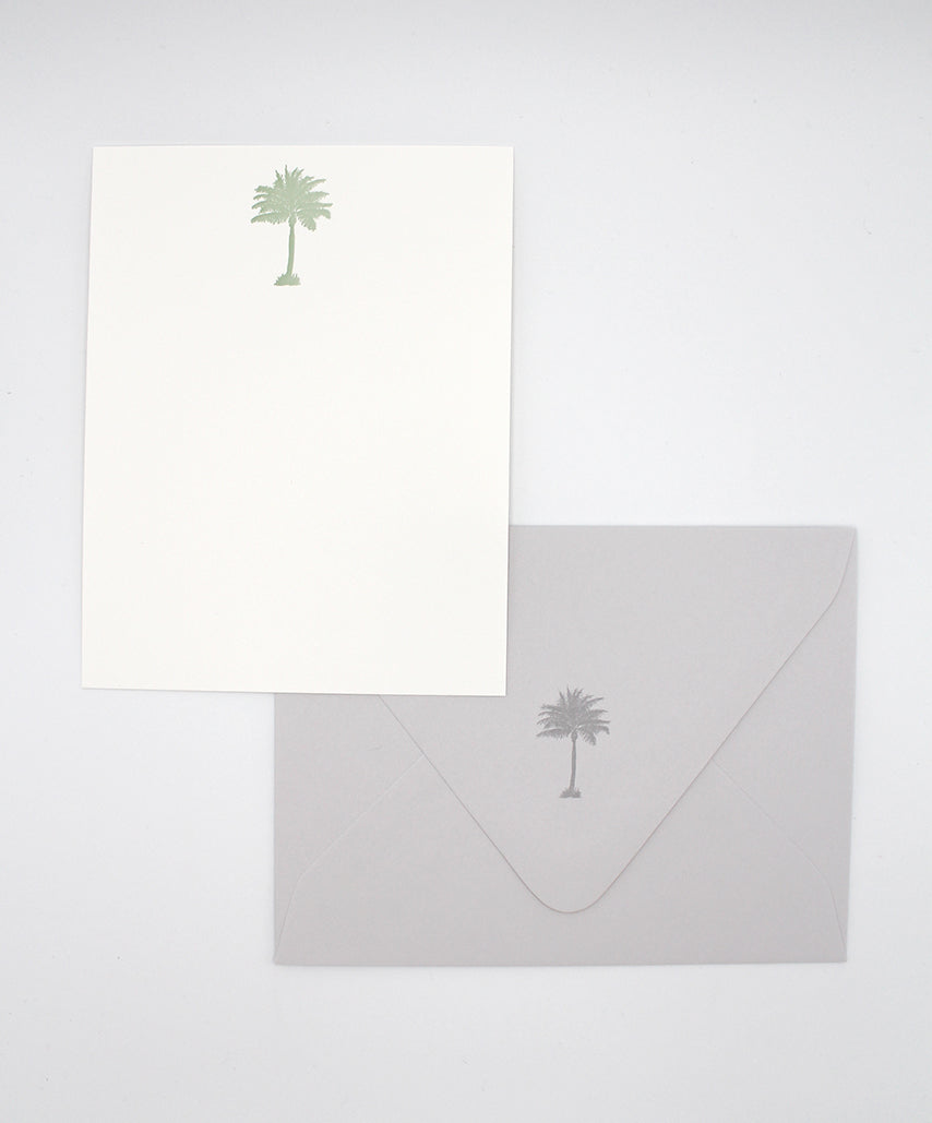 Letterpress flat note card with a green palm tree by Rust Belt Love