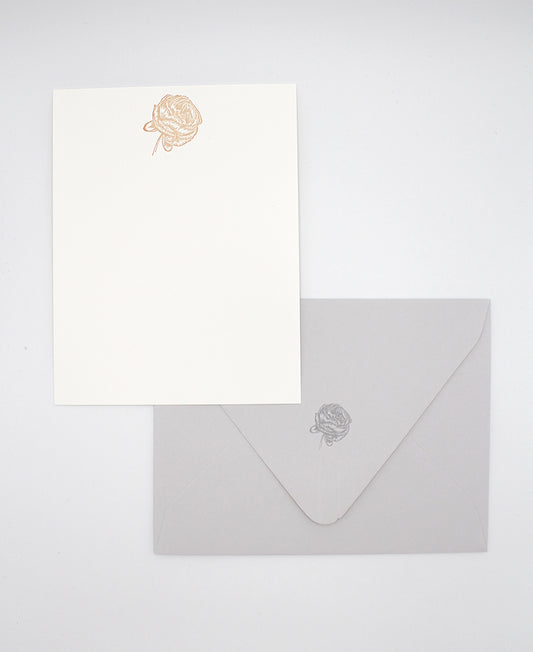 Letterpress flat note card with an orange rose by Rust Belt Love