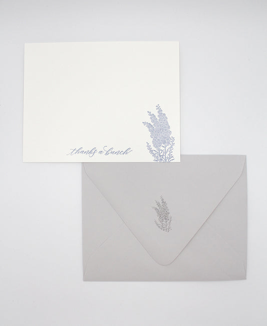 Letterpress flat note card with florals that says "thanks a bunch" by Rust Belt Love