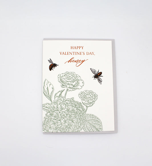 Happy Valentines Day Honey Letterpress Greeting Card