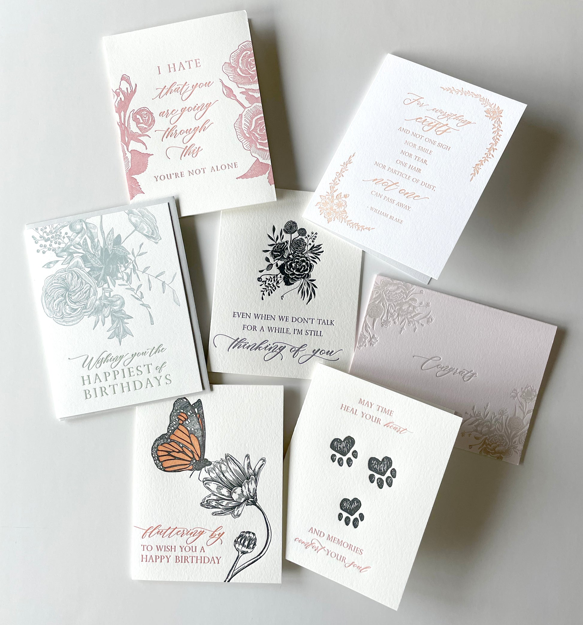 Array of floral letterpress cards by Rust Belt Love