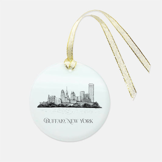 Buffalo, NY Skyline Glass Ornament - Round