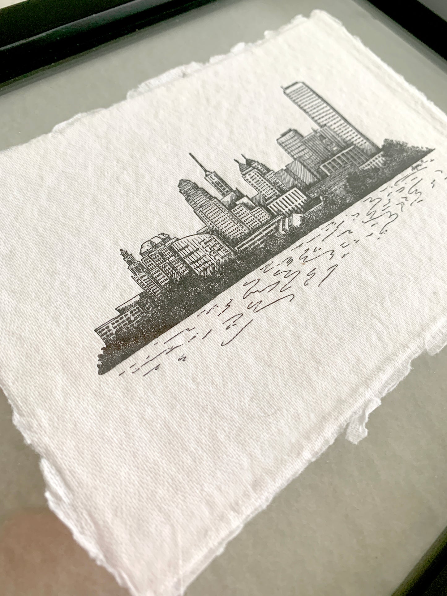 Buffalo skyline letterpress on handmade paper by Rust Belt Love